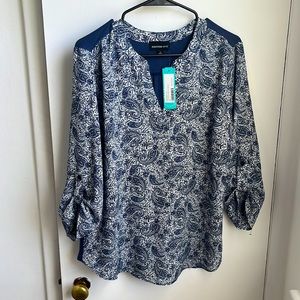 NWT stitch fix Fortune + Ivy Navy Paisley Top 3/4 Sleeves - L